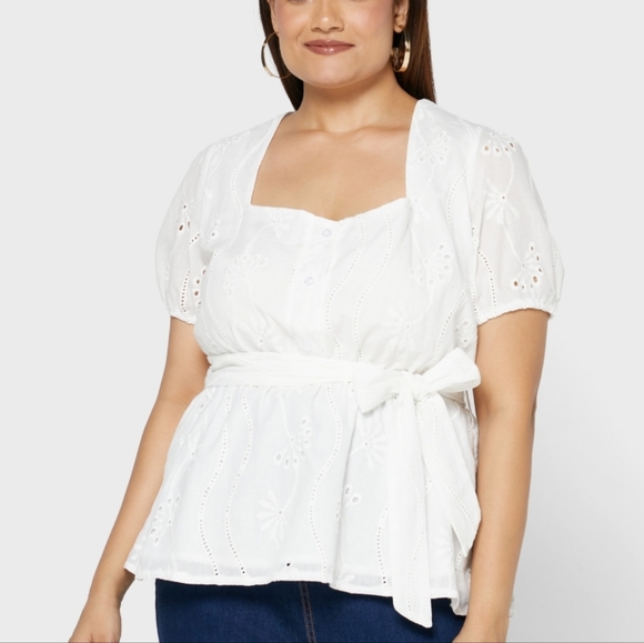 White Cotton Eyelet Peplum Top 3XL - Picture 3 of 6